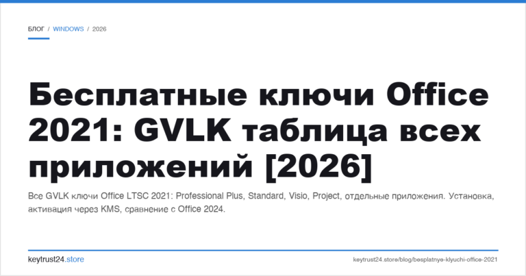 Бесплатные ключи Office 2021: GVLK таблица всех приложений [2026]