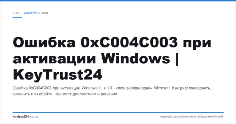 Ошибка 0xC004C003 при активации Windows