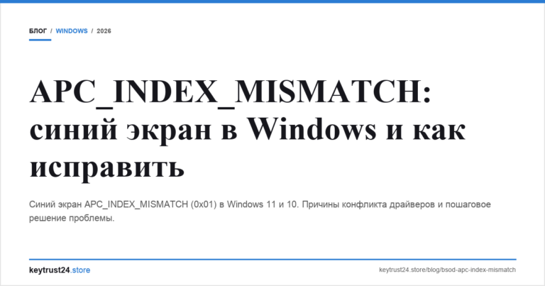 APC_INDEX_MISMATCH: синий экран в Windows и как исправить