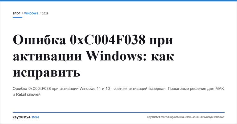 Ошибка 0xC004F038 при активации Windows: как исправить